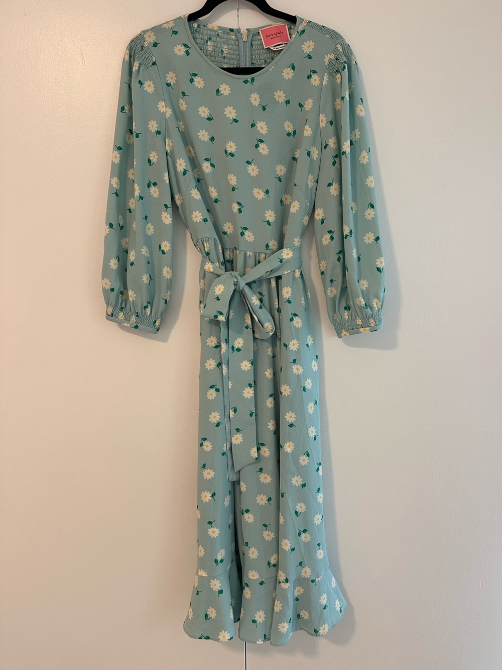 Kate Spade Daisy Print Tie-Waist Midi Dress - Mint
